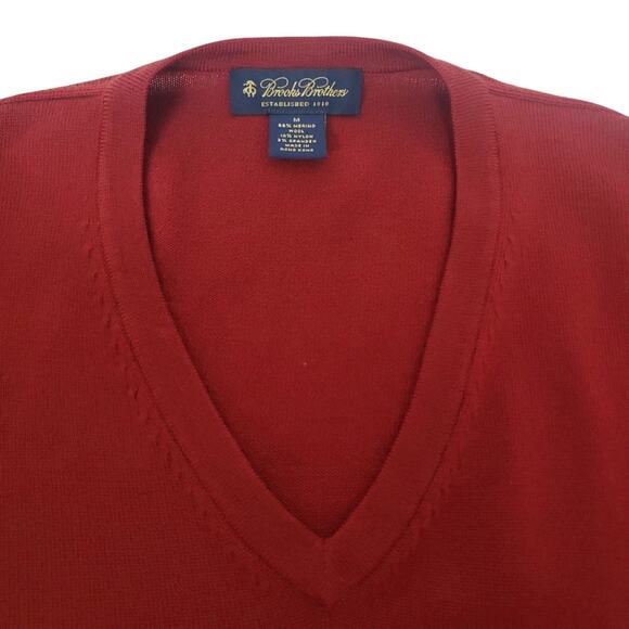 Brooks Brothers Merino Wool Blend V-Neck Sweater Men M Red Knit Unisex Vintage - Picture 11 of 12